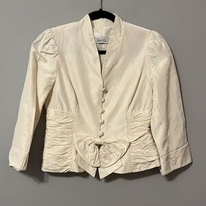 Teri Jon Cream/Ivory Silk Taffeta Ruched Evening Jacket by Rickle Freeman Size 4